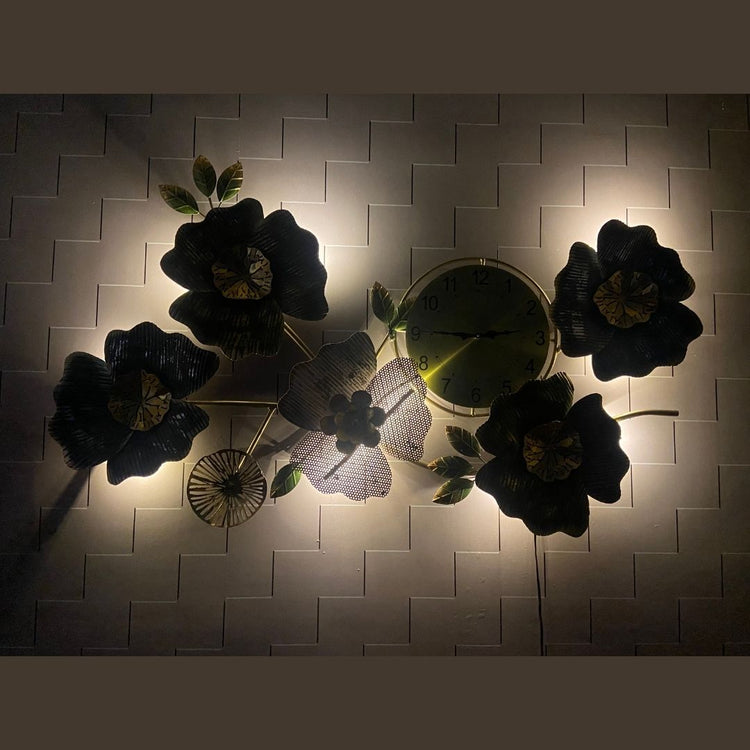 Metallic Flower Clock Wall Décor for Guest Room or Office Waiting Room (50x30 Inches)-Home Decoration-Hansart-Metallic Nature Wall Decor by Hansart-Made of Premium-Quality Iron Metal Perfect for your living room, bedroom, hall, office reception, guest room, and hotel reception-The product is packed by professionals for safe delivery-Designed to make your home look complete-"Hansart Made In India because India itself is an art".