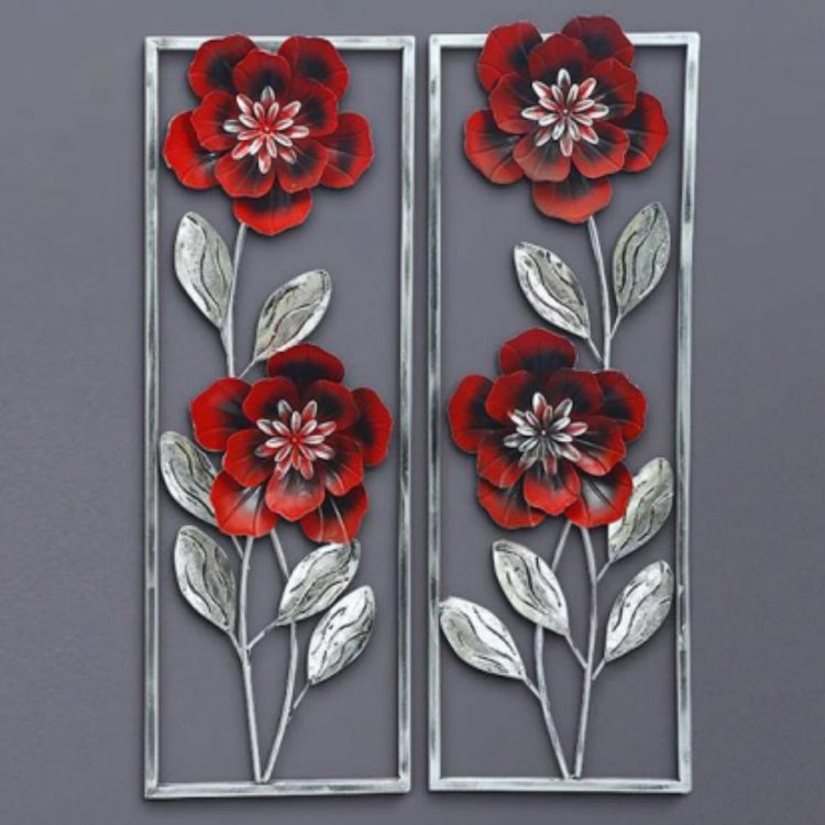 Beautiful Red Floral Wall Décor for Living Room (12 x 35 Inches Each Panel)-Home Decoration-Hansart-Metallic Nature Wall Decor by Hansart-Made of Premium-Quality Iron Metal Perfect for your living room, bedroom, hall, office reception, guest room, and hotel reception-The product is packed by professionals for safe delivery-Designed to make your home look complete-"Hansart Made In India because India itself is an art".