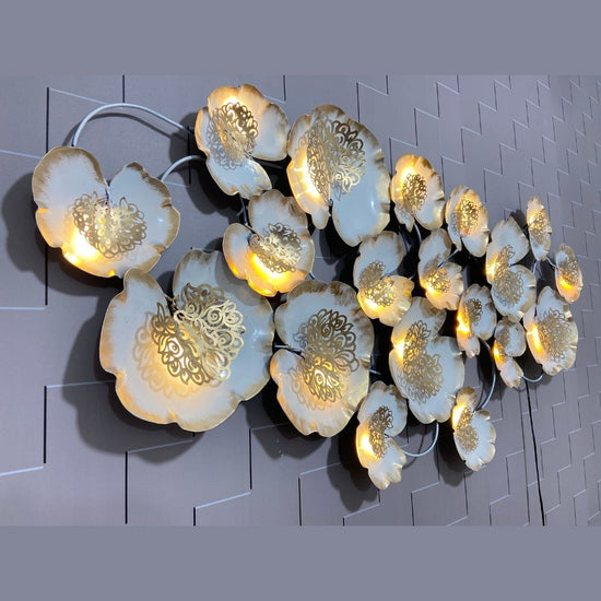 White and Golden Zara Metal Wall Art for Living Room (56x26)-Home Decoration-Hansart-abstract metal wall art-Made of Premium-Quality Iron Metal-Perfect for your living room, bedroom, hall, office reception, guest room, and hotel reception-The product is packed by professionals for safe delivery Designed to make your home look complete-"Hansart Made In India because India itself is an art".