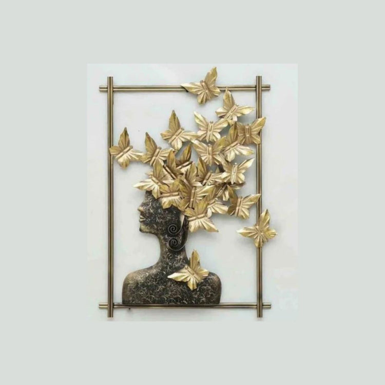 Butterfly Woman Frame Metal Wall Art (20.5 x 29 Inches)-Home Decoration-Hansart-Wildlife Metal Wall Decor by Hansart-Made of Premium-Quality Iron Metal-Perfect for your living room, bedroom, hall, office reception, guest room, and hotel reception-The product is packed by professionals for safe delivery-Designed to make your home look complete-"Hansart Made In India because India itself is an art".