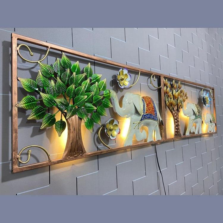 Marching Elephants Framed Metal Wall Art for Drawing Room (56x14 Inches)-Home Decoration-Hansart-Wildlife Metal Wall Decor by Hansart-Made of Premium-Quality Iron Metal-Perfect for your living room, bedroom, hall, office reception, guest room, and hotel reception-The product is packed by professionals for safe delivery-Designed to make your home look complete-"Hansart Made In India because India itself is an art".