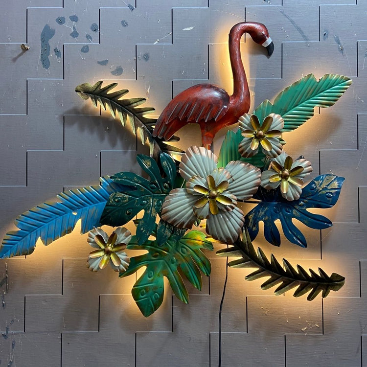 Flower Bagula Metallic Wall Art for Drawing Room (33x26 Inches)-Home Decoration-Hansart-Wildlife Metal Wall Decor by Hansart-Made of Premium-Quality Iron Metal-Perfect for your living room, bedroom, hall, office reception, guest room, and hotel reception-The product is packed by professionals for safe delivery-Designed to make your home look complete-"Hansart Made In India because India itself is an art".