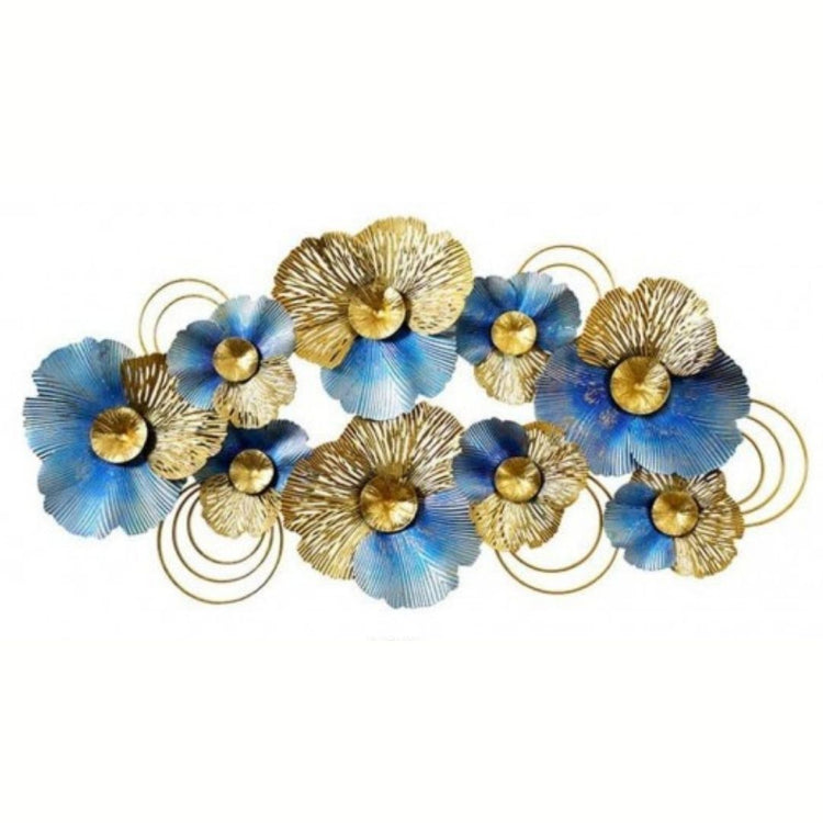 Blue N Golden Floral Metal Wall Décor For Living Room (52 x 26 Inches)-abstract wall art-Hansart-abstract metal wall art-Made of Premium-Quality Iron Metal-Perfect for your living room, bedroom, hall, office reception, guest room, and hotel reception-The product is packed by professionals for safe delivery Designed to make your home look complete-"Hansart Made In India because India itself is an art".
