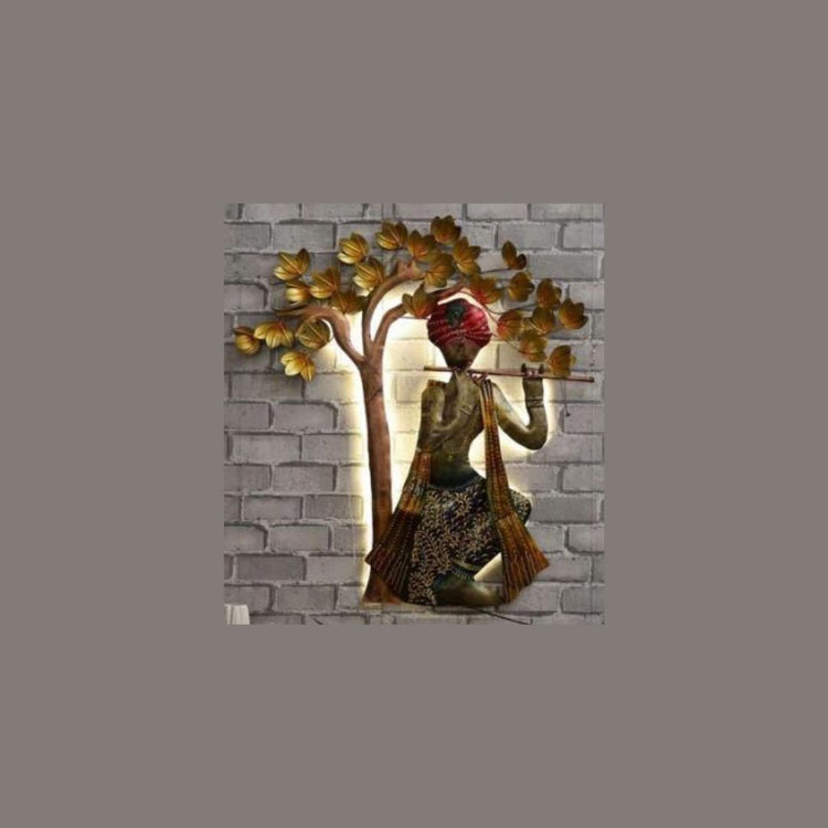 Man with Flute Wall Tree Decor with LED Lights (43 x 40 Inches)-Artisan Hub-Hans Art-Metallic Traditional Wall Decor by Hansart-Made of Premium-Quality Iron Metal Perfect for your living room, bedroom, hall, office reception, guest room, and hotel reception-The product is packed by professionals for safe delivery-Designed to make your home look complete-"Hansart Made In India because India itself is an art".