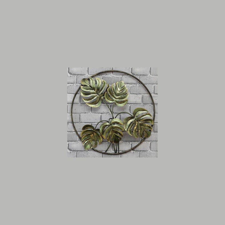 Palm Leaves In Ring Wall Art for Bed Room (29 Inches Dia.)-Home Decoration-Hansart-Metallic Nature Wall Decor by Hansart-Made of Premium-Quality Iron Metal Perfect for your living room, bedroom, hall, office reception, guest room, and hotel reception-The product is packed by professionals for safe delivery-Designed to make your home look complete-"Hansart Made In India because India itself is an art".
