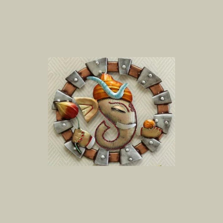 Ganeshji Lotus Frame Metal Wall Art (19 x 19 inches)-Artisan Hub-Hans Art-Metallic Traditional Wall Decor by Hansart-Made of Premium-Quality Iron Metal Perfect for your living room, bedroom, hall, office reception, guest room, and hotel reception-The product is packed by professionals for safe delivery-Designed to make your home look complete-"Hansart Made In India because India itself is an art".