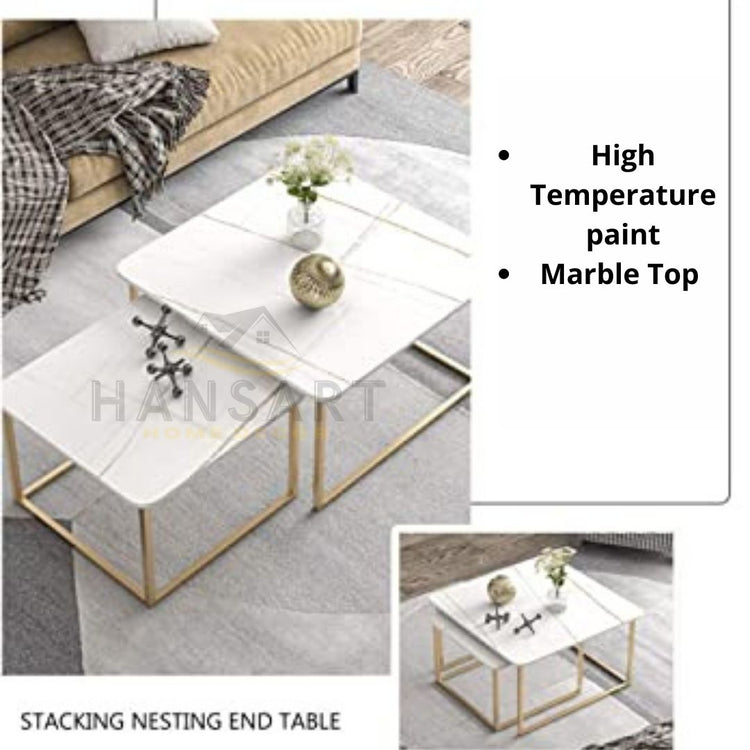 Square White Marble Top Table - Set of 2 for living, drawing or guest room-Hansart, Tables, Designer Tables by Hans Art Specifications: Large- Top: 20 x 20 Inches, Height: 16 Inches Small- Top: 18 x 18 Inches, Height: 14 Inches Marble Top Table and Metal body base (Rust Free) Premium Quality Metal Construction Hand Crafted Tables Best for your living room, drawing room, guest room, hall and reception The product is packed by professionals for safe delivery Designed to make your home look complete "Hansart M