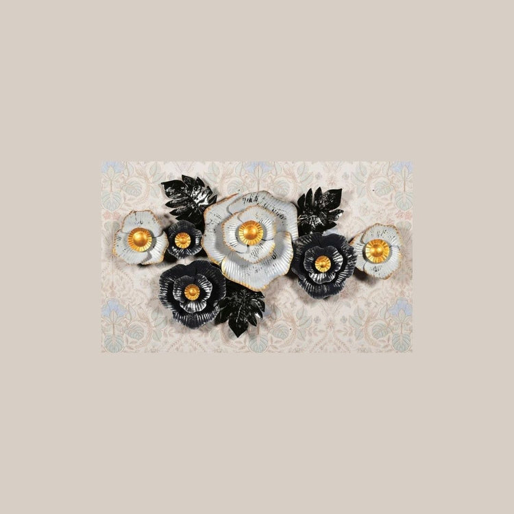 Black N White Flowery Wall Décor (39 x 21 Inches)-Home Decoration-Hansart-Metallic Nature Wall Decor by Hansart-Made of Premium-Quality Iron Metal Perfect for your living room, bedroom, hall, office reception, guest room, and hotel reception-The product is packed by professionals for safe delivery-Designed to make your home look complete-"Hansart Made In India because India itself is an art".