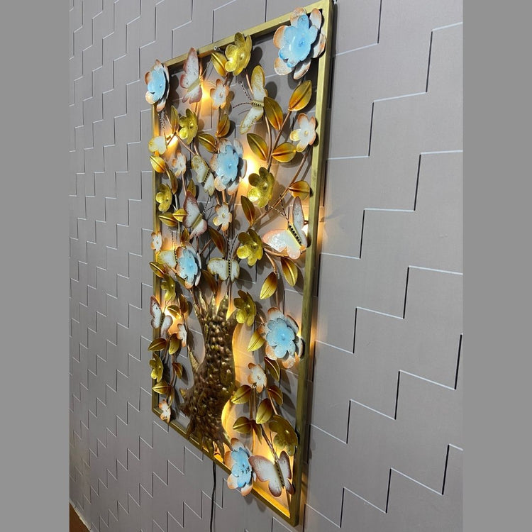 Crafted with anti-rust powder coating, this piece of art will remain vibrant and beautiful for years to come. Enjoy 24 x 42 Inches of majestic elegance in your home Hanging Mechanism included Nature wall decor with led lighting Perfect for your living room, bedroom, hall, office reception, guest room, and hotel reception The product is packed by professionals for safe delivery Metal Wall Decor by Hansart
