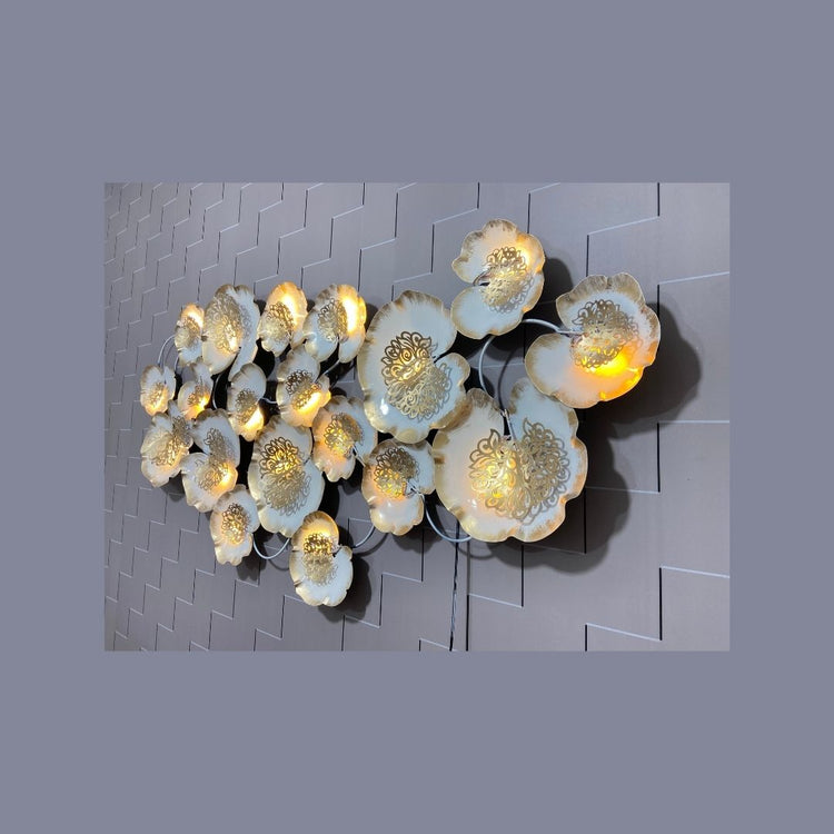 White and Golden Zara Metal Wall Art for Living Room (56x26)-Home Decoration-Hansart-abstract metal wall art-Made of Premium-Quality Iron Metal-Perfect for your living room, bedroom, hall, office reception, guest room, and hotel reception-The product is packed by professionals for safe delivery Designed to make your home look complete-"Hansart Made In India because India itself is an art".