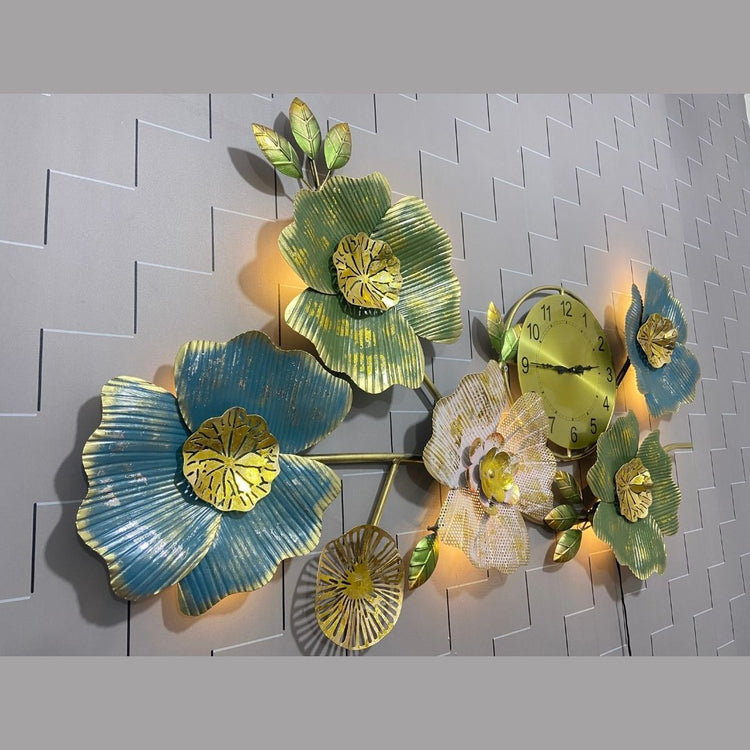 Metallic Flower Clock Wall Décor for Guest Room or Office Waiting Room (50x30 Inches)-Home Decoration-Hansart-Metallic Nature Wall Decor by Hansart-Made of Premium-Quality Iron Metal Perfect for your living room, bedroom, hall, office reception, guest room, and hotel reception-The product is packed by professionals for safe delivery-Designed to make your home look complete-"Hansart Made In India because India itself is an art".