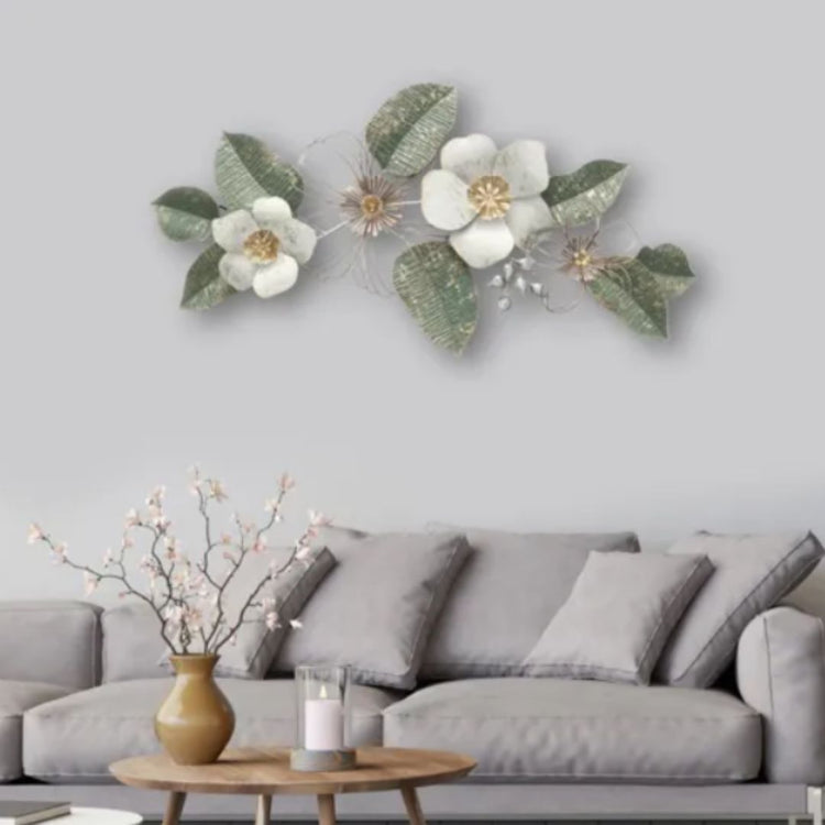 Dazzling White Flower Metal Wall Art-Metal Wall Decor by Hansart Abstract wall art Total Wall Coverage Area: 48 x 24 Inches Made of Premium-Quality Iron Metal Anti-rust powder coating used Hanging Mechanism included Perfect for your living room, bedroom, hall, office reception, guest room, and hotel reception The product is packed by professionals for safe delivery Designed to make your home look complete "Hansart Made In India because India itself is an art".