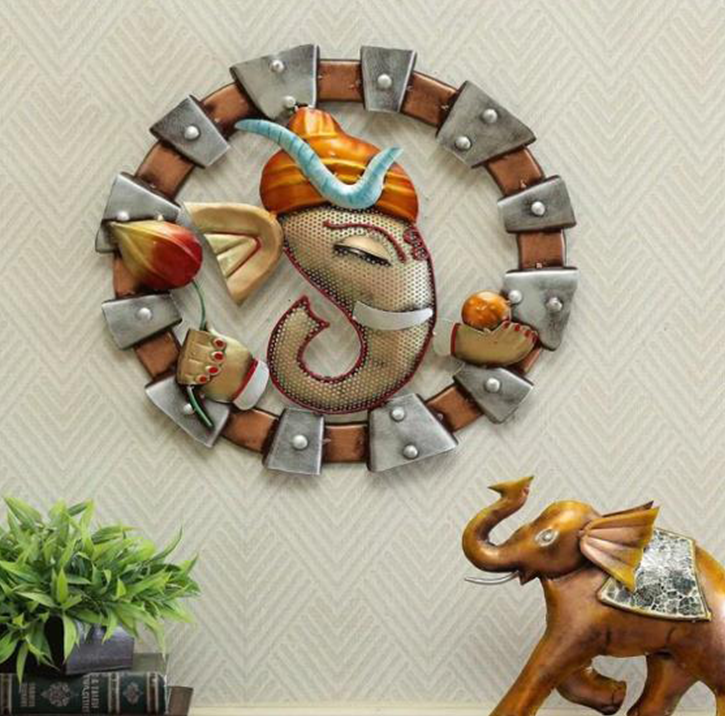 Ganeshji Lotus Frame Metal Wall Art (19 x 19 inches)-Artisan Hub-Hans Art-Metallic Traditional Wall Decor by Hansart-Made of Premium-Quality Iron Metal Perfect for your living room, bedroom, hall, office reception, guest room, and hotel reception-The product is packed by professionals for safe delivery-Designed to make your home look complete-"Hansart Made In India because India itself is an art".