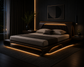 Modern Curved Wooden Bed with Floating Platform