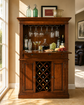 Solid Wood & Veneer Home Bar Cabinet with Pull-Out Serving Shelf