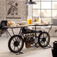 Vintage Motorcycle Bar Table with Storage & Wine Rack 71 Inches