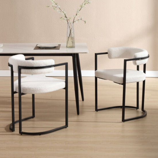 2-Piece White Bouclé Chair Set - Stylish Curved Back Vanity Seats