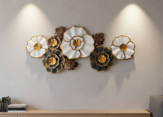 Large Pleated Metal Floral Wall Art 3D Luxury Decor
