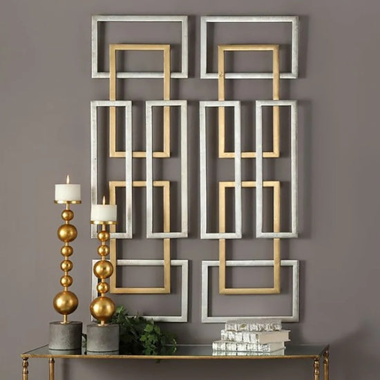 Puzzle like Geometric Elegance Metal Wall Art (12 x 36 Inches)