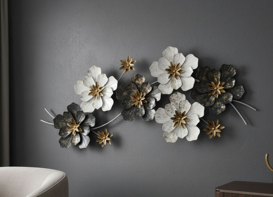 Large Blooming Floral Metal Wall Art Sculpture Decor