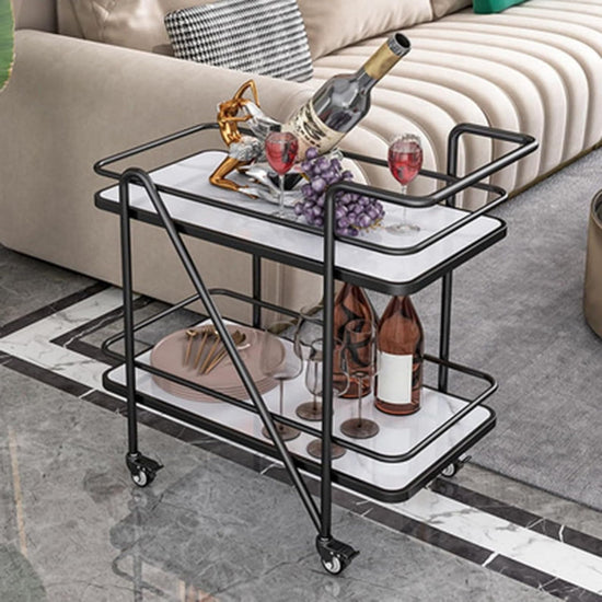 Modern Black Bar Cart with 2-Tier White Top