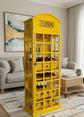 Antique Yellow Telephone Booth Bar Cabinet & Wine Holder