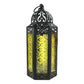 Vintage Moroccan Style Black Lantern with Yellow Glass Panels-Hansart-Hansart, Add a touch of exotic elegance to your home décor with this beautifully crafted Moroccan-style lantern. Featuring intricate cut-out patterns on a sturdy metal frame and vibrant yellow embossed glass panels, this lantern casts a warm, inviting glow when lit. Standing 11.5 inches tall, it’s perfect for tabletop centerpieces, hanging displays, or as a charming accent in both indoor and outdoor settings. Whether used with candles or 