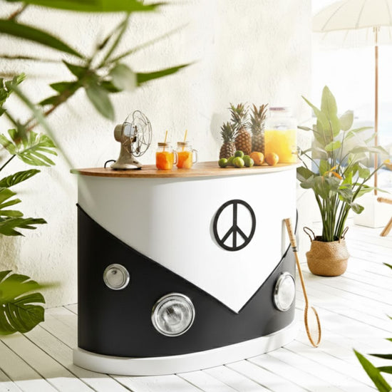 Chic Black & White VW Bus Bar Counter with Peace Sign