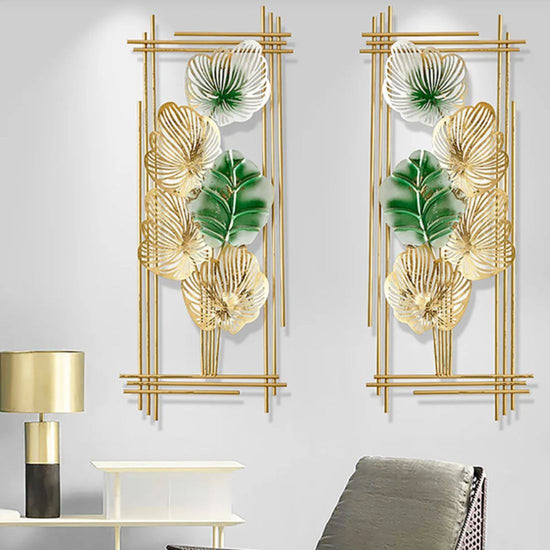 Set of 2 Framed Nature Leaves and Flower Metal Wall Art (12 x 36 Inches)