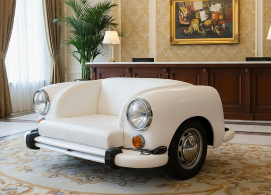 White Classic Car Front Sofa Vinyl Auto Art Lounge Seat