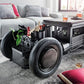 Industrial Metal Tire Wheels Coffee Table – Steampunk Salvage Living Room Centerpiece