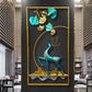 Decorative wall art with a blue deer and colorful leaves in a modern interior setting.