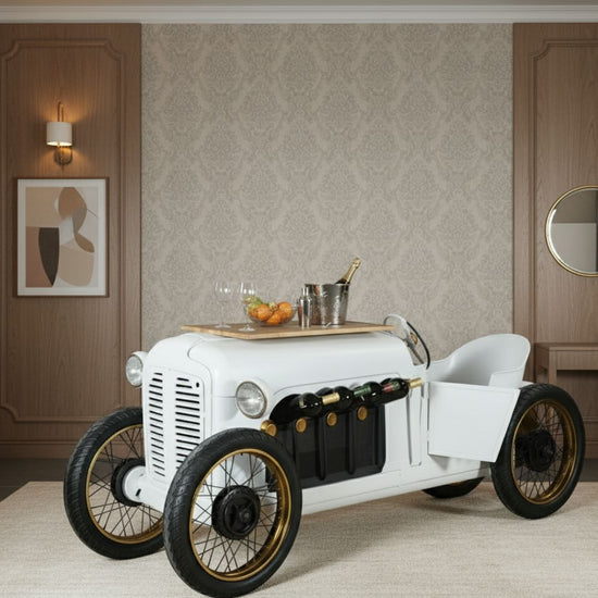 White Luxury Vintage Roadster Bar Cart & Wine Console