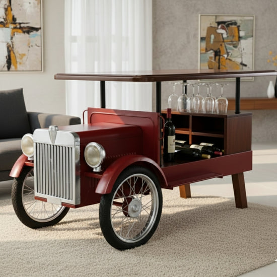Retro Metal Automobile Bar with Wine Rack and Display Shelf