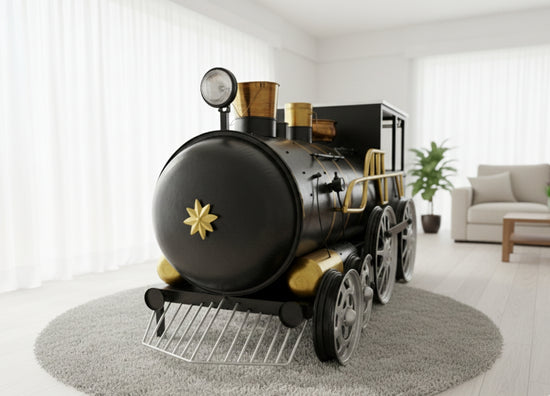 Train Engine Bar Cabinet with Serving Table