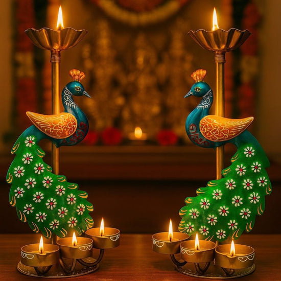 Decorative handcrafted peacock-shaped candle holders for Lighting Diya and Candles