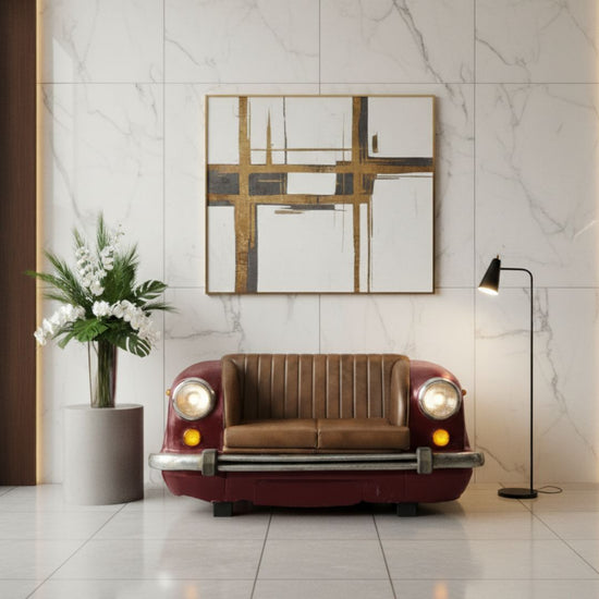 Burgundy Vintage Car Sofa Brown Leather Auto Art Lounge