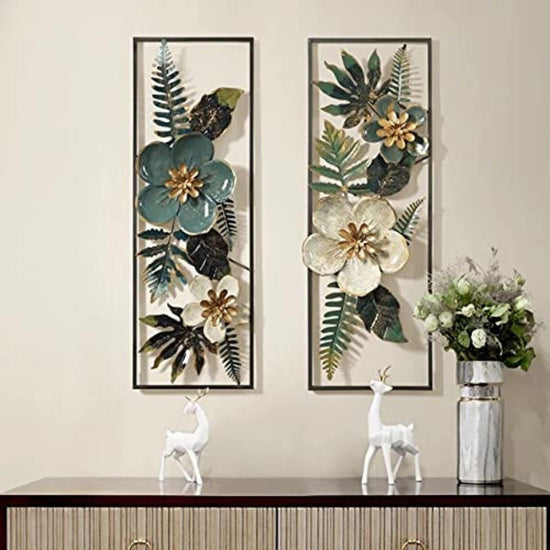 Set of 2 Blossoming Delight Flowers Frames Nature Metal Wall Art (12 x 36 Inches)