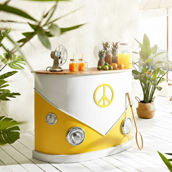 Yellow VW Bus Style Bar Counter with Peace Sign