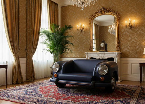 Navy Blue Classic Car Sofa Luxury Vintage Auto Art Furniture