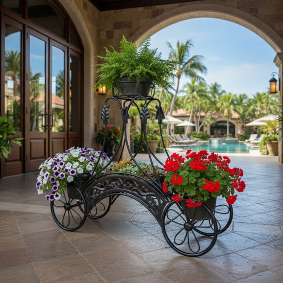 Elegant Multi-Tier Planter Stand with Decorative Scrollwork Design (40 x 12 x 32 In)