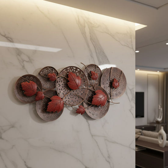 Rustic Autumn Leaves Metal Wall Art 3D Copper Decor