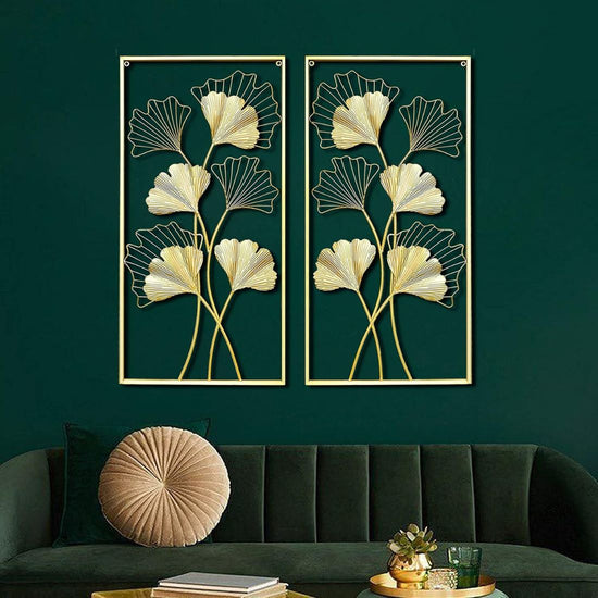 Set of 2 Golden Zinco Leaves Frames Metal Wall Art