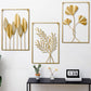 Set of 3 Frames with Golden Leaves Metal Wall Art (15.7 x 23.6 Inches)