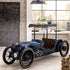 Vintage-style car interior with a bar setup in a modern room.