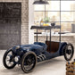 Vintage-style car interior with a bar setup in a modern room.