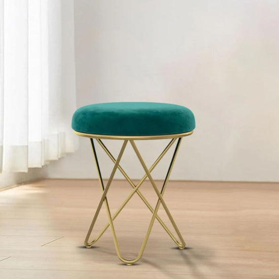 Elegant 45cm Emerald Ottoman - Velvet Padded Stool with Gold Base