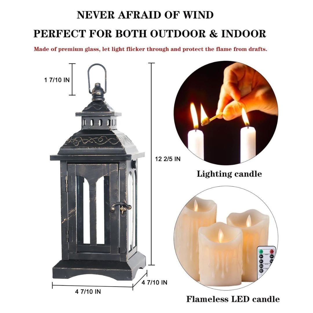 Vintage Black Metal Lantern Candle Holder for Home and Garden Decor-Hansart-Hansart, Add a touch of timeless elegance to your indoor or outdoor space with this Vintage Black Metal Lantern. Crafted from premium metal and clear glass panels, this lantern beautifully showcases the flickering glow of candles, whether real or flameless LED. Its windproof design ensures a steady flame, making it ideal for patios, gardens, weddings, or cozy indoor settings. With its antique finish and versatile style, this lantern