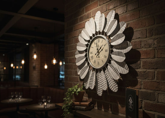 Large White Metal Floral Wall Clock Roman Numerals Decor