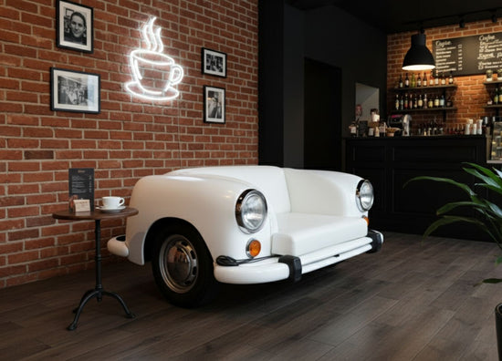 White Classic Car Front Sofa Vinyl Auto Art Lounge Seat